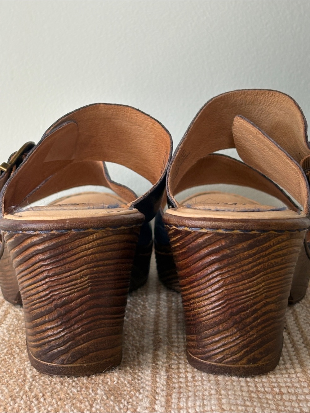 Born Navy Blue Leather Double-Strap Wedge Sandals; Adjustable buckles Size-8 - Picture 9 of 12